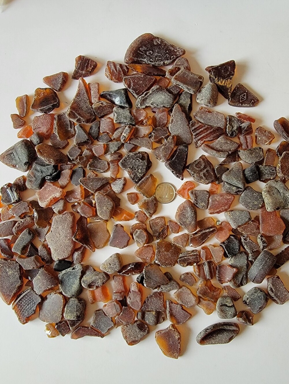 Vintage Beach Sea Glass Large Lot Brown Amber